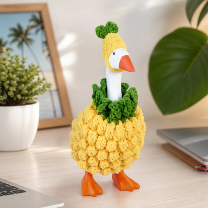 Desk Goose Outfits Fruit Outifits(Pineapple) 7 Inch Desk Goose Outfits Pineapple, Handmade Knit Costume 2 PCs with Hat & Dress for Desktop Goose Statue Clothes Accessories Decor Gift