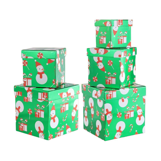 5 Pcs Snowman Candy Canes Prints Christmas Gift Boxes
