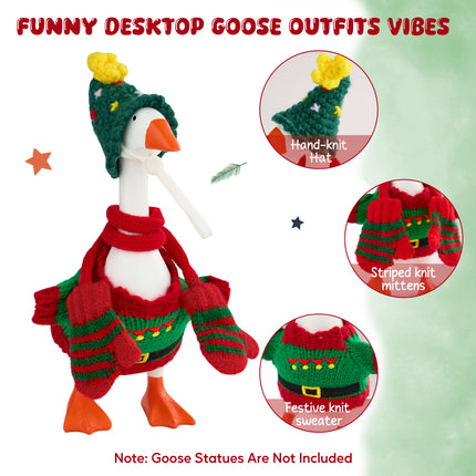 FLAIR GIFTS 4 Sets 7 Inch Desk Goose Christmas Outfits, Knit Sweater Santa Hat Scarf Gloves & Accessories with Hanger Stand for Desktop Goose Statue Holiday Decor Gift