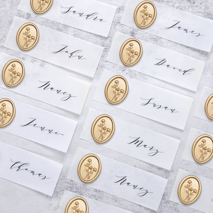 30mm Matte Gold 3D Flower Wax Seal Stickers - 50pcs Oval Edge