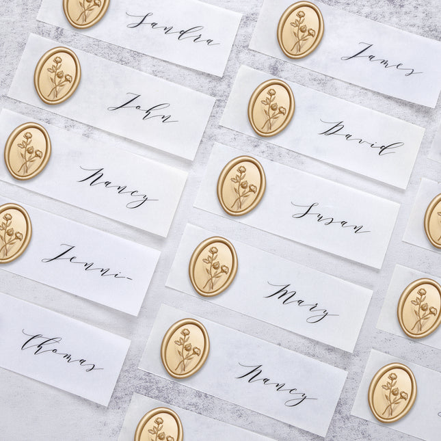 30mm Matte Gold 3D Flower Wax Seal Stickers - 50pcs Oval Edge
