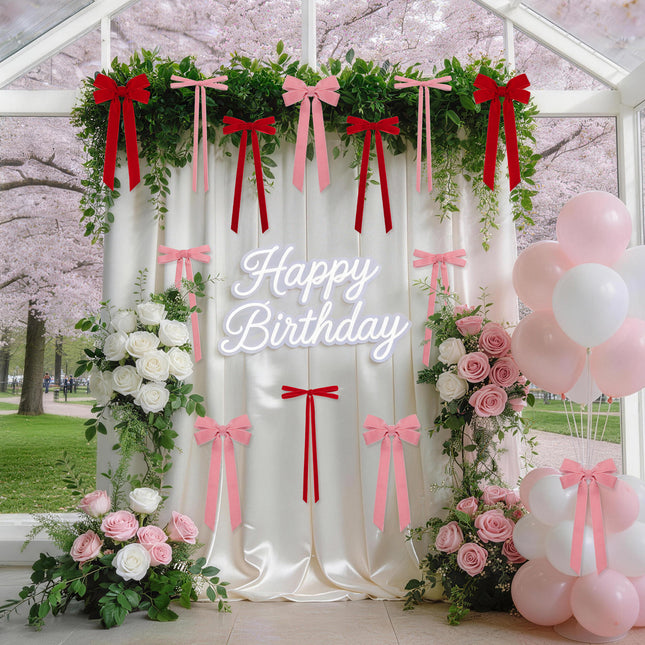 24 Pcs Pink & Red Vintage Velvet Bows Ornaments, 5x10 Inch Luxury 3-Sizes for Baby Bridal Shower Birthday Christmas Tree Valentine's Day, Reusable Coquette Room Wall Backdrop Photo Decoration