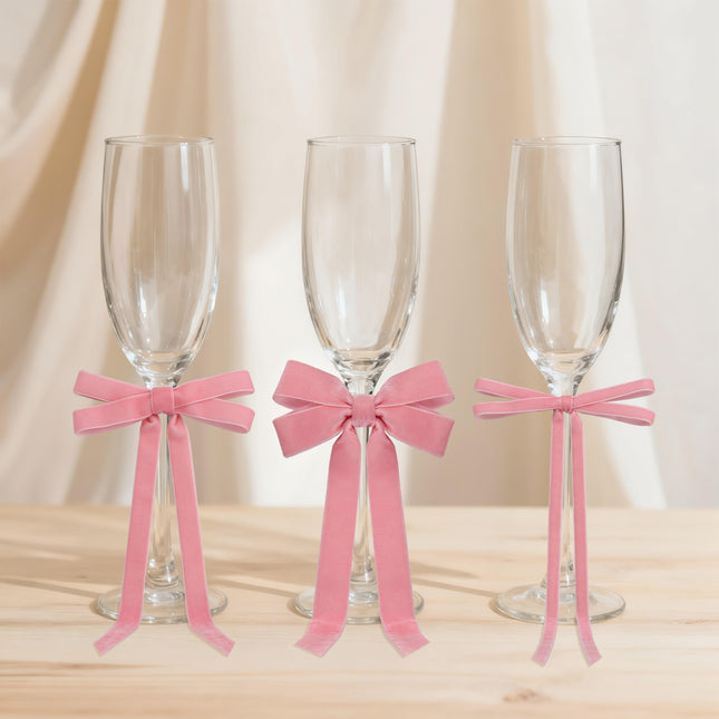 FLAIR GIFTS 24 Pcs Pink Vintage Velvet Bows Ornaments, 5x10 Inch Luxury 3 Assorted Widths for Baby Shower Bridal Christmas Birthday Valentine's Day, Reusable Coquette Room Wall Backdrop Photo Decor