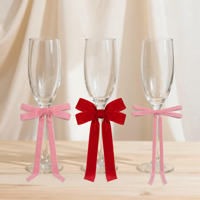 24 Pcs Pink & Red Vintage Velvet Bows Ornaments, 5x10 Inch Luxury 3-Sizes for Baby Bridal Shower Birthday Christmas Tree Valentine's Day, Reusable Coquette Room Wall Backdrop Photo Decoration