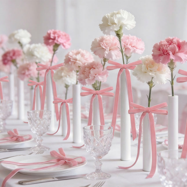 FLAIR GIFTS 24 Pcs Pink Vintage Velvet Bows Ornaments, 5x10 Inch Luxury 3 Assorted Widths for Baby Shower Bridal Christmas Birthday Valentine's Day, Reusable Coquette Room Wall Backdrop Photo Decor