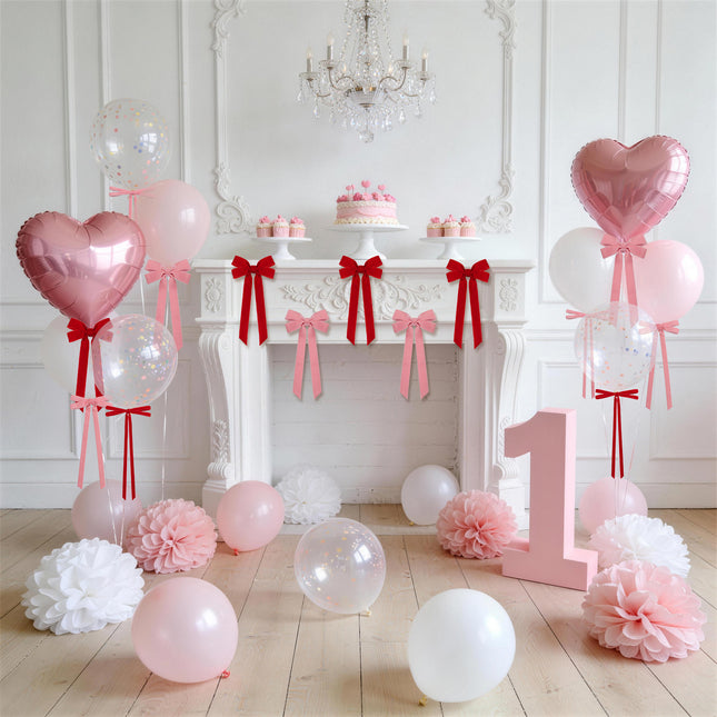 24 Pcs Pink & Red Vintage Velvet Bows Ornaments, 5x10 Inch Luxury 3-Sizes for Baby Bridal Shower Birthday Christmas Tree Valentine's Day, Reusable Coquette Room Wall Backdrop Photo Decoration