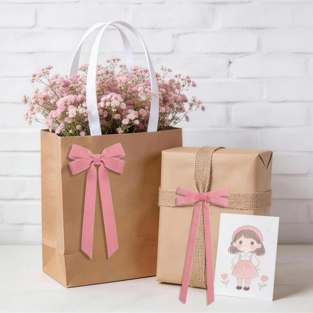 FLAIR GIFTS 24 Pcs Pink Vintage Velvet Bows Ornaments, 5x10 Inch Luxury 3 Assorted Widths for Baby Shower Bridal Christmas Birthday Valentine's Day, Reusable Coquette Room Wall Backdrop Photo Decor
