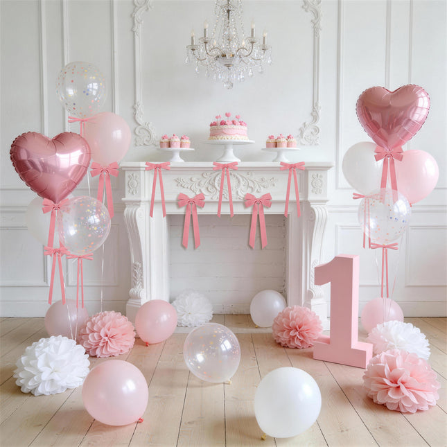 FLAIR GIFTS 24 Pcs Pink Vintage Velvet Bows Ornaments, 5x10 Inch Luxury 3 Assorted Widths for Baby Shower Bridal Christmas Birthday Valentine's Day, Reusable Coquette Room Wall Backdrop Photo Decor
