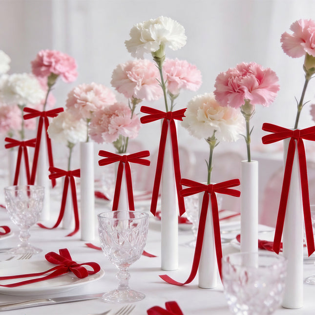 24 Pcs Pink & Red Vintage Velvet Bows Ornaments, 5x10 Inch Luxury 3-Sizes for Baby Bridal Shower Birthday Christmas Tree Valentine's Day, Reusable Coquette Room Wall Backdrop Photo Decoration