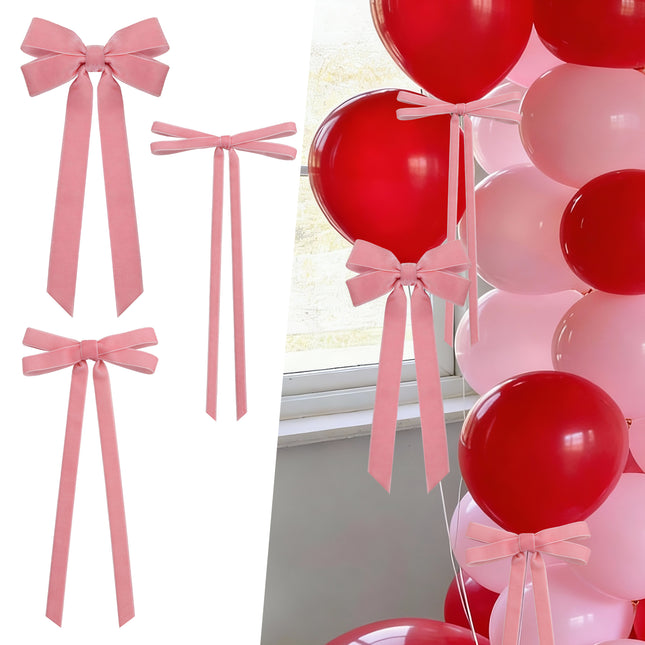 FLAIR GIFTS 24 Pcs Pink Vintage Velvet Bows Ornaments, 5x10 Inch Luxury 3 Assorted Widths for Baby Shower Bridal Christmas Birthday Valentine's Day, Reusable Coquette Room Wall Backdrop Photo Decor