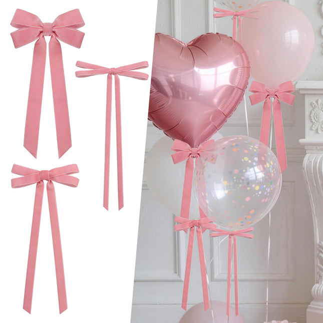 FLAIR GIFTS 24 Pcs Pink Vintage Velvet Bows Ornaments, 5x10 Inch Luxury 3 Assorted Widths for Baby Shower Bridal Christmas Birthday Valentine's Day, Reusable Coquette Room Wall Backdrop Photo Decor
