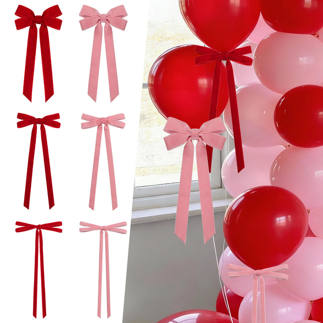 24 Pcs Pink & Red Vintage Velvet Bows Ornaments, 5x10 Inch Luxury 3-Sizes for Baby Bridal Shower Birthday Christmas Tree Valentine's Day, Reusable Coquette Room Wall Backdrop Photo Decoration