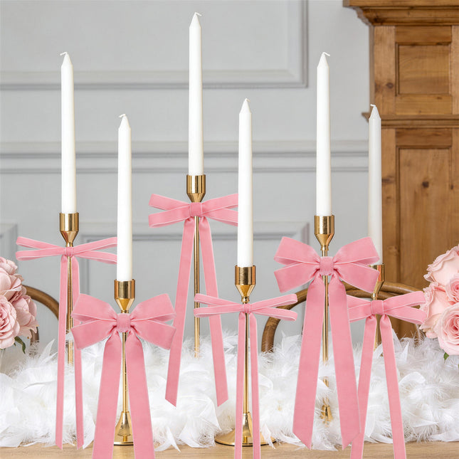FLAIR GIFTS 24 Pcs Pink Vintage Velvet Bows Ornaments, 5x10 Inch Luxury 3 Assorted Widths for Baby Shower Bridal Christmas Birthday Valentine's Day, Reusable Coquette Room Wall Backdrop Photo Decor