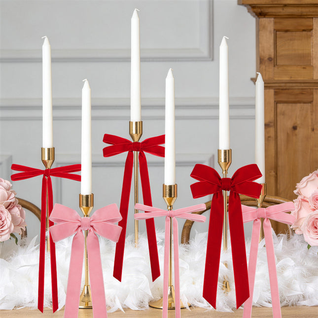 24 Pcs Pink & Red Vintage Velvet Bows Ornaments, 5x10 Inch Luxury 3-Sizes for Baby Bridal Shower Birthday Christmas Tree Valentine's Day, Reusable Coquette Room Wall Backdrop Photo Decoration