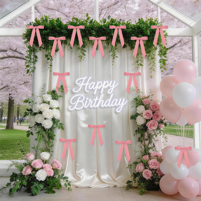 Valentine's Day Decor, 24 Pcs Pink Vintage Velvet Bows Ornaments, 5x7 Inch Luxury Bow for Baby Bridal Shower Christmas Tree Birthday Party, Reusable Coquette Room Wall Mantel Table Decoration