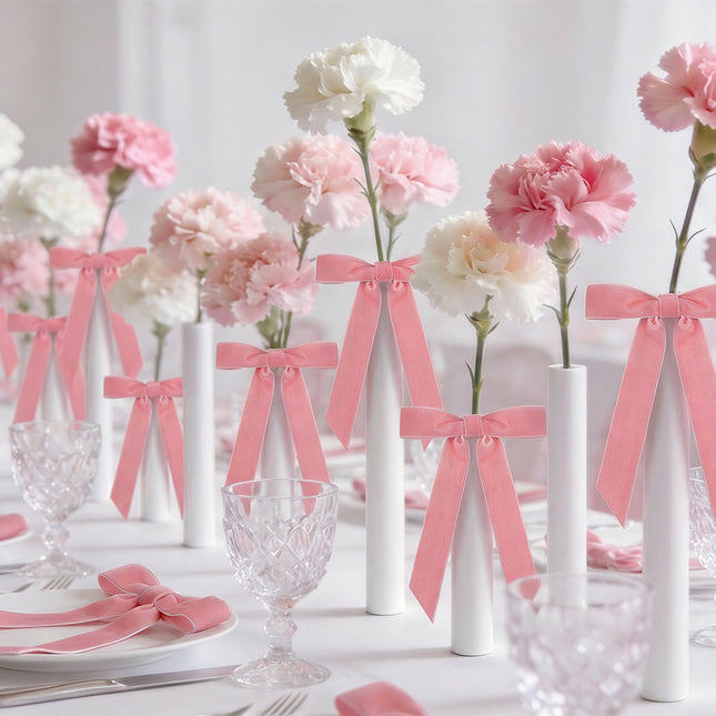 Valentine's Day Decor, 24 Pcs Pink Vintage Velvet Bows Ornaments, 5x7 Inch Luxury Bow for Baby Bridal Shower Christmas Tree Birthday Party, Reusable Coquette Room Wall Mantel Table Decoration