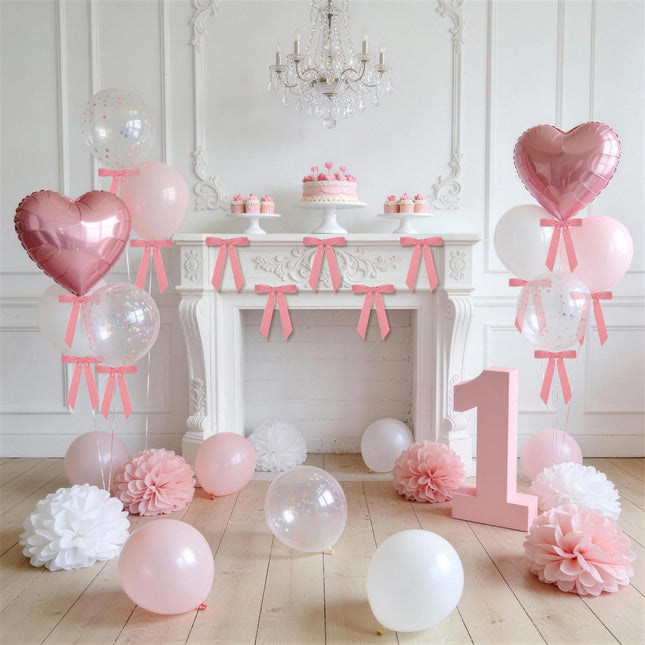Valentine's Day Decor, 24 Pcs Pink Vintage Velvet Bows Ornaments, 5x7 Inch Luxury Bow for Baby Bridal Shower Christmas Tree Birthday Party, Reusable Coquette Room Wall Mantel Table Decoration