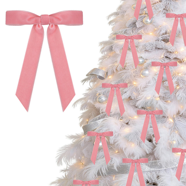 Valentine's Day Decor, 24 Pcs Pink Vintage Velvet Bows Ornaments, 5x7 Inch Luxury Bow for Baby Bridal Shower Christmas Tree Birthday Party, Reusable Coquette Room Wall Mantel Table Decoration