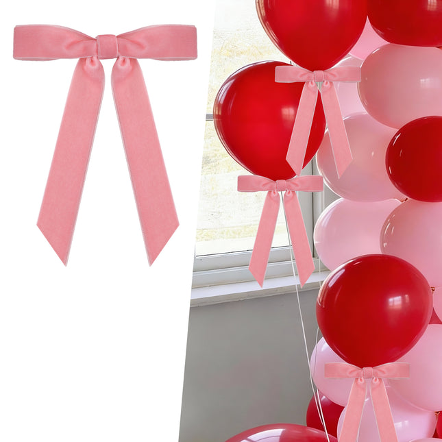 Valentine's Day Decor, 24 Pcs Pink Vintage Velvet Bows Ornaments, 5x7 Inch Luxury Bow for Baby Bridal Shower Christmas Tree Birthday Party, Reusable Coquette Room Wall Mantel Table Decoration