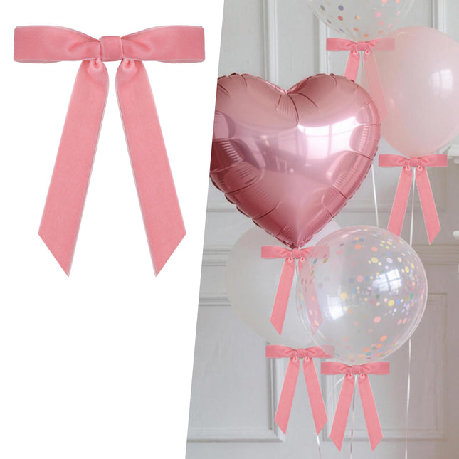Valentine's Day Decor, 24 Pcs Pink Vintage Velvet Bows Ornaments, 5x7 Inch Luxury Bow for Baby Bridal Shower Christmas Tree Birthday Party, Reusable Coquette Room Wall Mantel Table Decoration