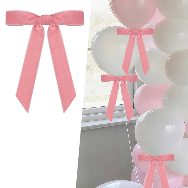 Valentine's Day Decor, 24 Pcs Pink Vintage Velvet Bows Ornaments, 5x7 Inch Luxury Bow for Baby Bridal Shower Christmas Tree Birthday Party, Reusable Coquette Room Wall Mantel Table Decoration