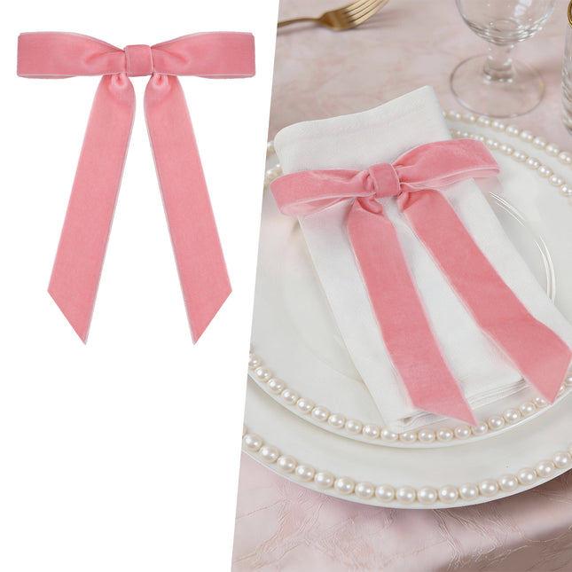 Valentine's Day Decor, 24 Pcs Pink Vintage Velvet Bows Ornaments, 5x7 Inch Luxury Bow for Baby Bridal Shower Christmas Tree Birthday Party, Reusable Coquette Room Wall Mantel Table Decoration