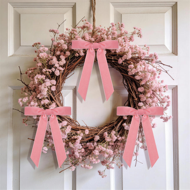 Valentine's Day Decor, 24 Pcs Pink Vintage Velvet Bows Ornaments, 5x7 Inch Luxury Bow for Baby Bridal Shower Christmas Tree Birthday Party, Reusable Coquette Room Wall Mantel Table Decoration