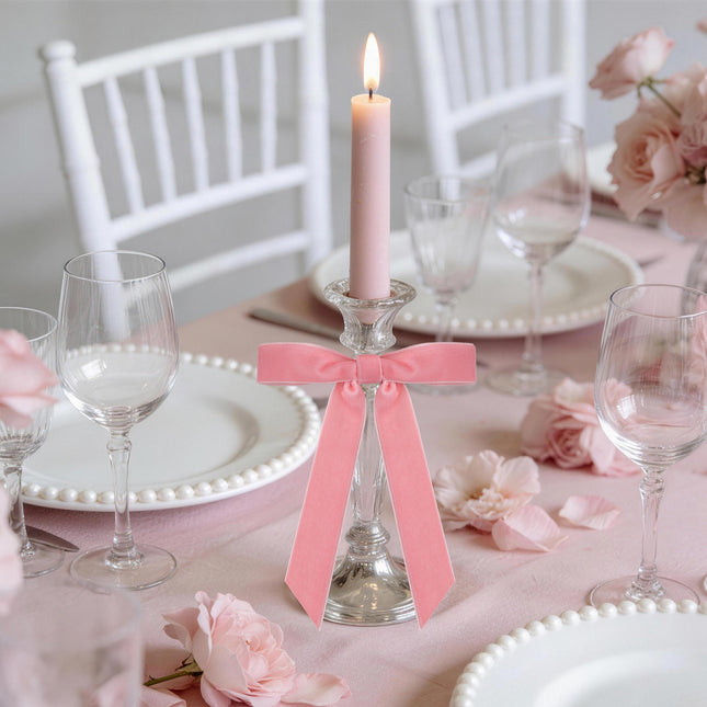 Valentine's Day Decor, 24 Pcs Pink Vintage Velvet Bows Ornaments, 5x7 Inch Luxury Bow for Baby Bridal Shower Christmas Tree Birthday Party, Reusable Coquette Room Wall Mantel Table Decoration
