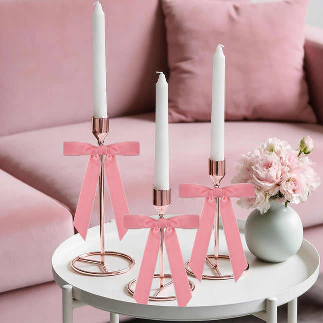 Valentine's Day Decor, 24 Pcs Pink Vintage Velvet Bows Ornaments, 5x7 Inch Luxury Bow for Baby Bridal Shower Christmas Tree Birthday Party, Reusable Coquette Room Wall Mantel Table Decoration