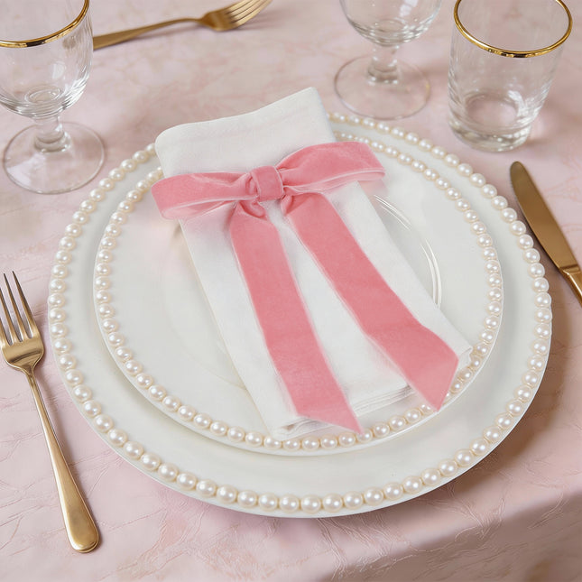 Valentine's Day Decor, 24 Pcs Pink Vintage Velvet Bows Ornaments, 5x7 Inch Luxury Bow for Baby Bridal Shower Christmas Tree Birthday Party, Reusable Coquette Room Wall Mantel Table Decoration