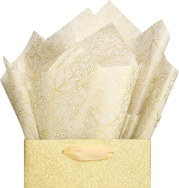 60 Sheets Metallic Gold Foil Lace Floral Tissue Paper, 20 x 20''