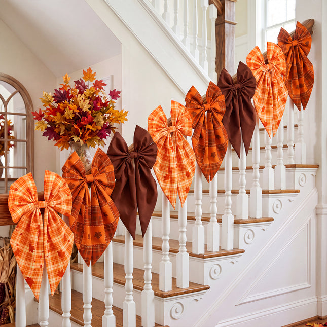 Fall Bow Garland Vintage Plaid Maple Leaf Harvest Decor 8 Ft Banner
