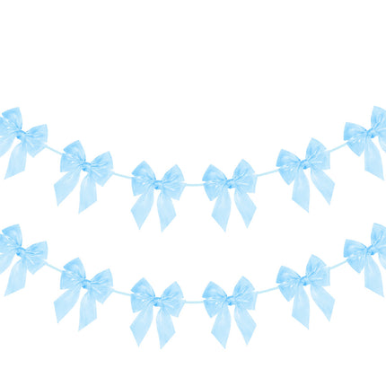 FLAIR GIFTS 2-String 6.5ft Blue Bows Garland Banner, 16 Pcs Pre-Strung Bows Party Decorations for Baby Shower, Birthday, Bridal Shower, Bachelorette Party, Tea Party Supplies