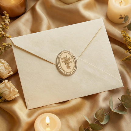 31mm Matte Gold Vintage Frame Bouquet Wax Seal Stickers - 50pcs Round Edge