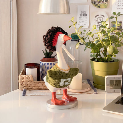 FLAIR GIFTS 4 Sets 7 Inch Desk Goose Sweater Outfits, Funny Knit Sweater with Knit Hat & Necklace, Hanger Stand Included for Desktop Goose Statue Clothes Accessories Decor
