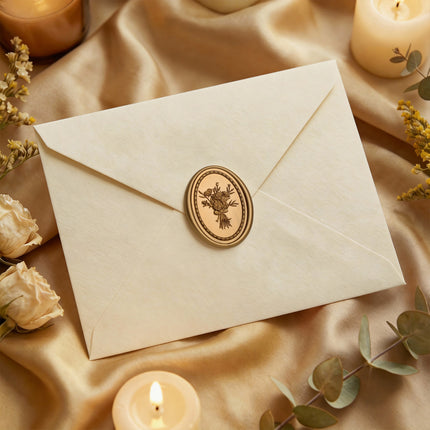 31mm Bronze Gold Vintage Frame Bouquet Wax Seal Stickers - 50pcs Round Edge