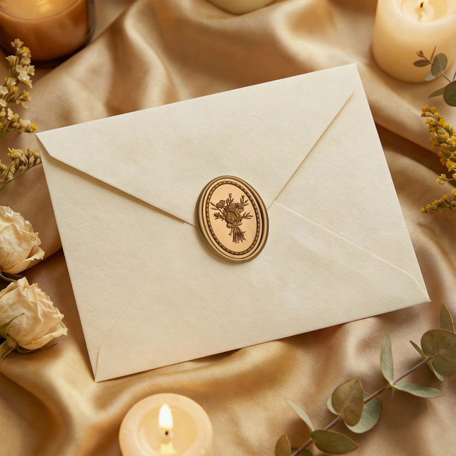 31mm Bronze Gold Vintage Frame Bouquet Wax Seal Stickers - 50pcs Round Edge