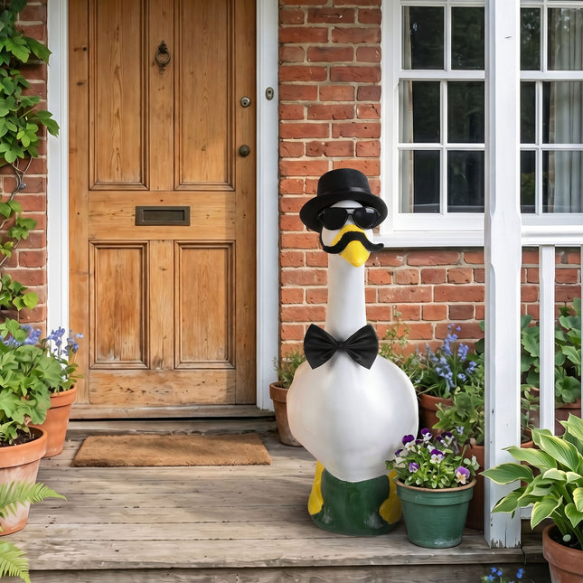 FLAIR GIFTS Porch Goose Statue 7pc Accessory Combination Set, Gentleman Goose Accessories Kit with Top Hat Bow Tie Sunglasses Strap for 23 Inch Goose, Black Formal Style Yard Decor (Black Formal 7PC)