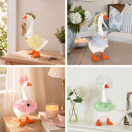 4 Sets of Magnetic Desk Goose Statue with Outfits, DIY Resin 7 Inch Goose Figurine, Funny Key Holder Desktop Decor for Home Office Gift