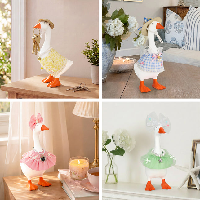 4 Sets of Magnetic Desk Goose Statue with Outfits, DIY Resin 7 Inch Goose Figurine, Funny Key Holder Desktop Decor for Home Office Gift