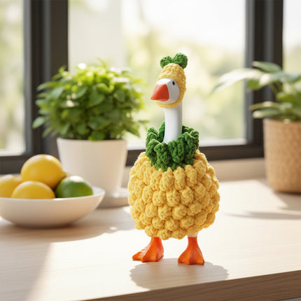 Desk Goose Outfits Fruit Outifits(Pineapple) 7 Inch Desk Goose Outfits Pineapple, Handmade Knit Costume 2 PCs with Hat & Dress for Desktop Goose Statue Clothes Accessories Decor Gift