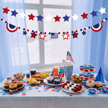 Flair Gifts 2 Pack 4th of July Garland, 6.5ft Felt Patriotic Star Garland for Mantel w/Red White Blue Pom Pom Flag Banner Decor for 250th Anniversary Independence Day Veterans Memorial Party