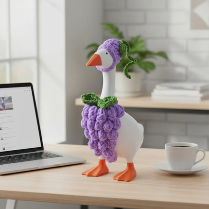 7 Inch Desk Goose Outfits Grape, Handmade Knit Costume 2 PCs with Hat & Dress for Desktop Goose Statue Clothes Accessories Decor Gift
