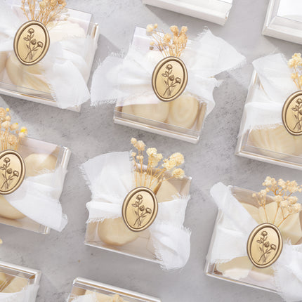 30mm Matte Gold 3D Flower Wax Seal Stickers - 50pcs Oval Edge
