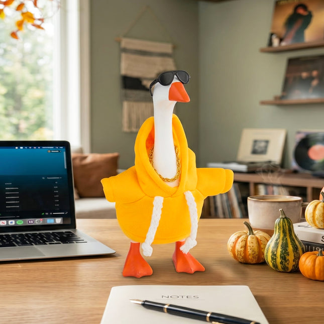 FLAIR GIFTS 4 Sets 7 Inch Desk Goose Fall Outfits, Knit Sweater Hat Scarf & Accessories with Hanger Stand for Desktop Goose Statue Autumn Clothes Decor Gift
