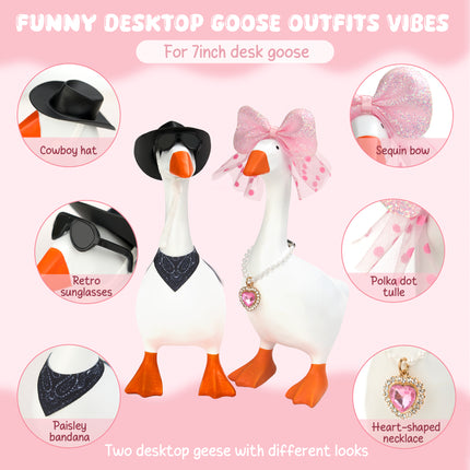 FLAIR GIFTS 2 Sets of Magnetic Desk Goose Statues, DIY Resin 7 Inch Goose Figurines with Dress Up Accessories, Funny Key Holder Desktop Decor for Home Office Gift