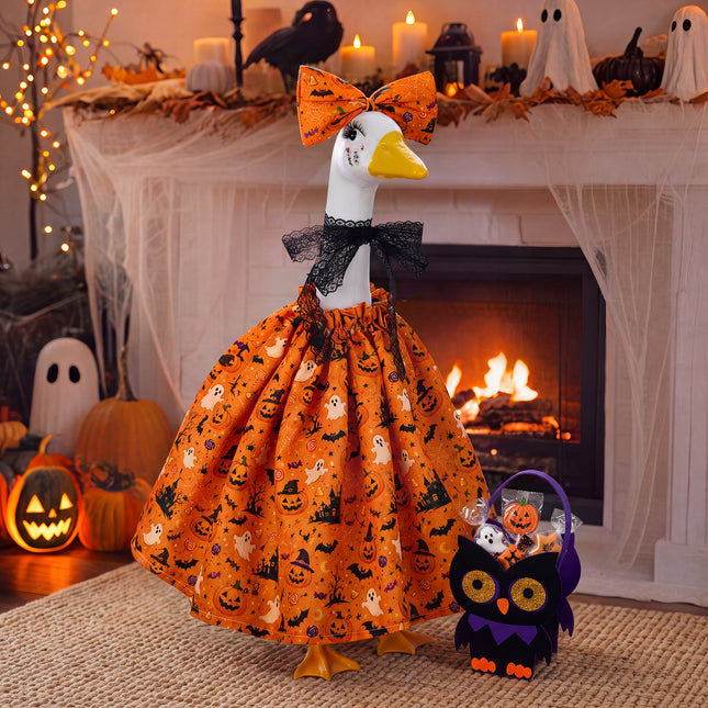 Halloween Orange Dress Porch Goose Outfits for 23 Inch Lawn Statue - Outdoor Yard Garden Lawn Autumn Decor Costume