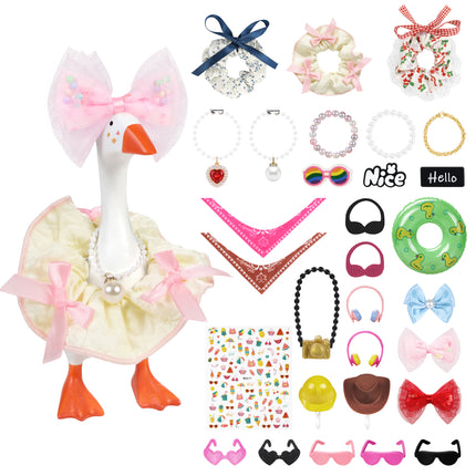 FLAIR GIFTS 30 PC Magnetic Desk Goose Statue with Dress Up Accessories, DIY Resin 7 Inch Goose Figurine, Funny Key Holder for Home Office Desktop Decor