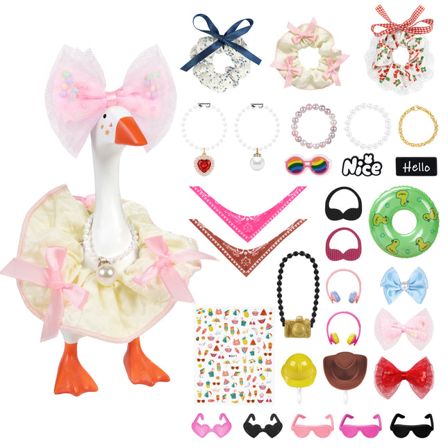 FLAIR GIFTS 30 PC Magnetic Desk Goose Statue with Dress Up Accessories, DIY Resin 7 Inch Goose Figurine, Funny Key Holder for Home Office Desktop Decor