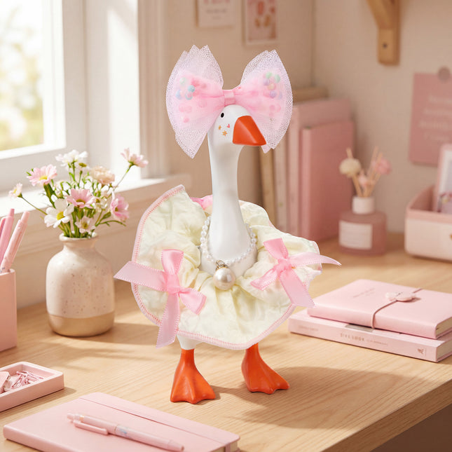 FLAIR GIFTS 30 PC Magnetic Desk Goose Statue with Dress Up Accessories, DIY Resin 7 Inch Goose Figurine, Funny Key Holder for Home Office Desktop Decor